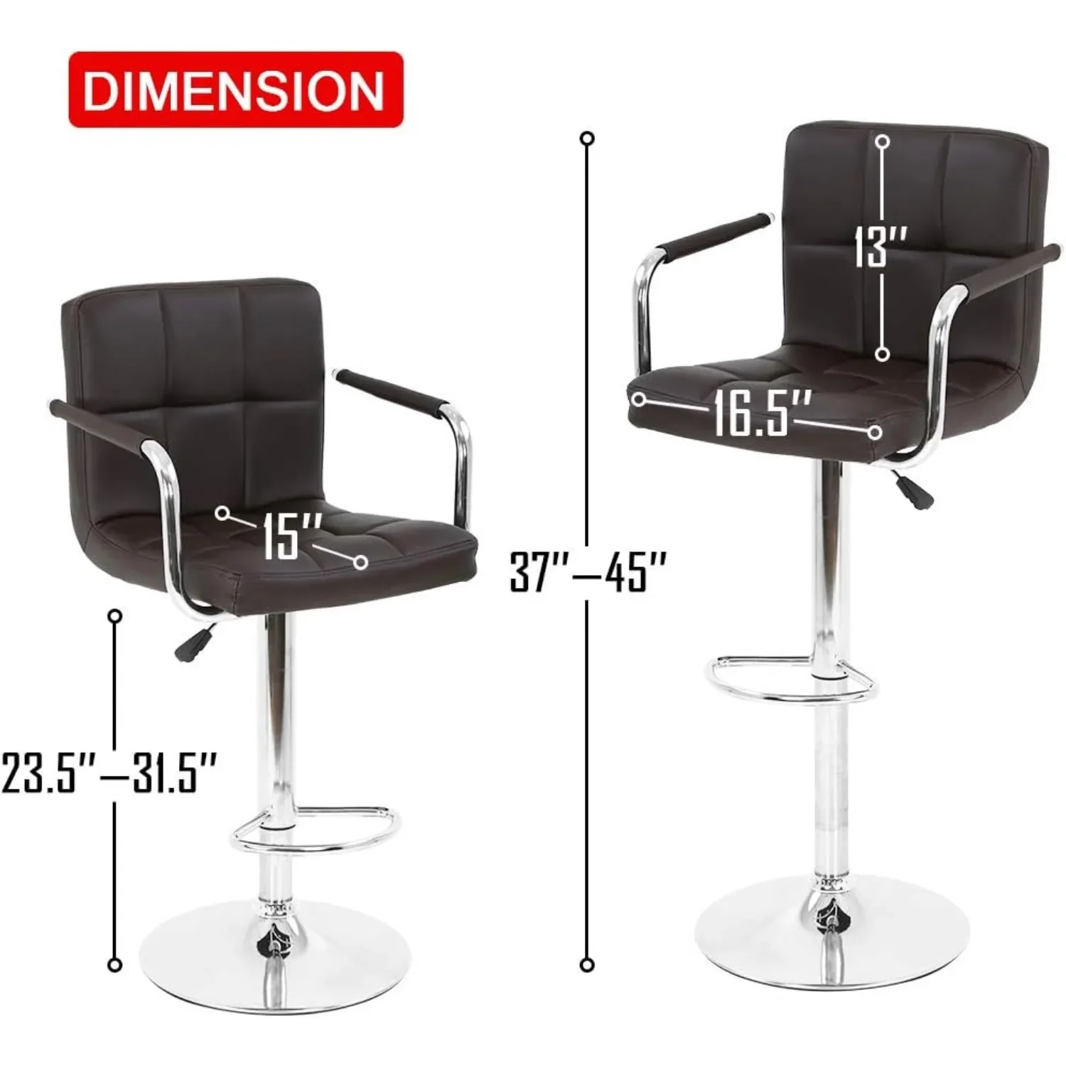 Set di 2 sgabelli da bar marroni - Sgabelli da cucina girevoli ad altezza regolabile con sedile in pelle PU per bar domestico e angolo colazione