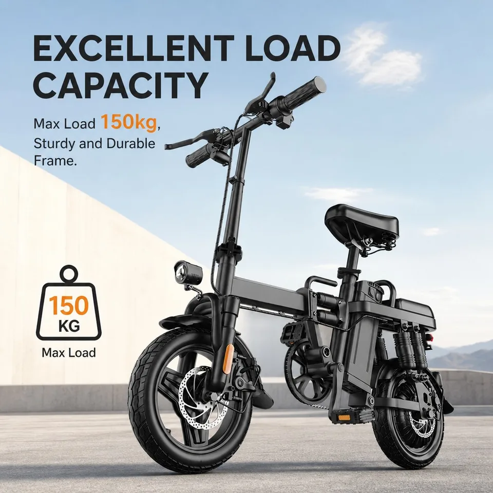 48V 500W Powerful Electric Bike 43km/h Top Speed, 48V 15Ah Battery Up to 60km Pedal Assist, Foldable 14" Frame, Dual Disc Brakes, 150kg Load Capacity, Front Basket & Fenders, Comfortable Urban Commuter E-Bicycle image 9