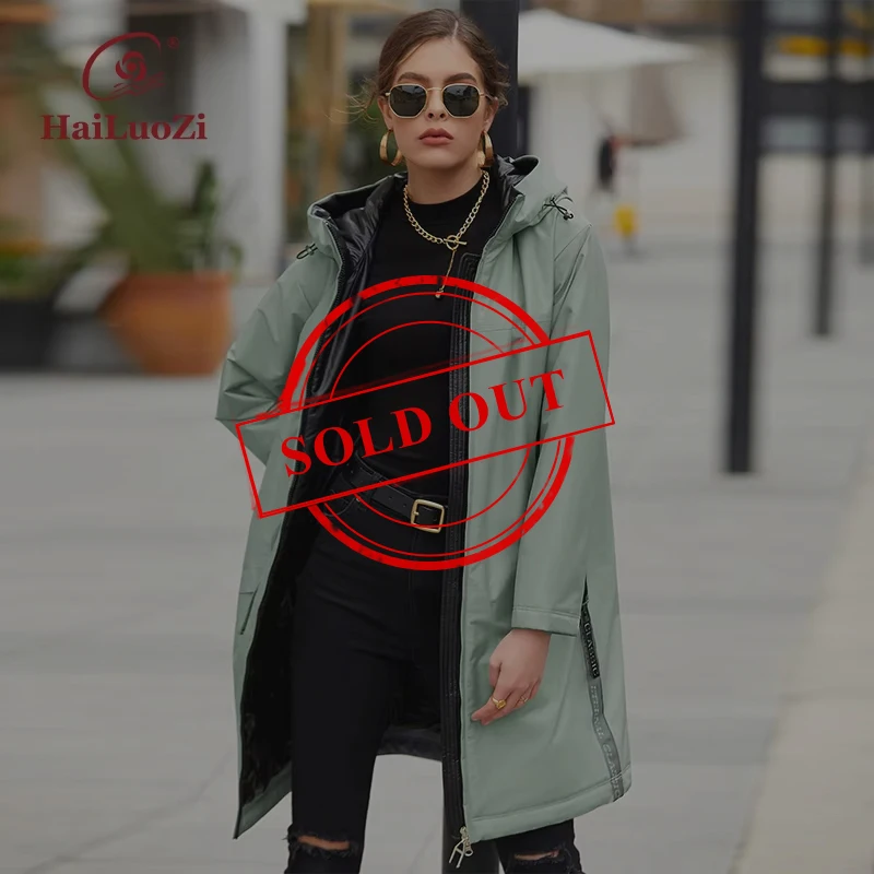 HaiLuoZi 2022 Long  Simple Spring Women Coat Fashion Soild Color Warm Women\'s  Jacket Female Hooded Elegant Windproo Parkas 7863