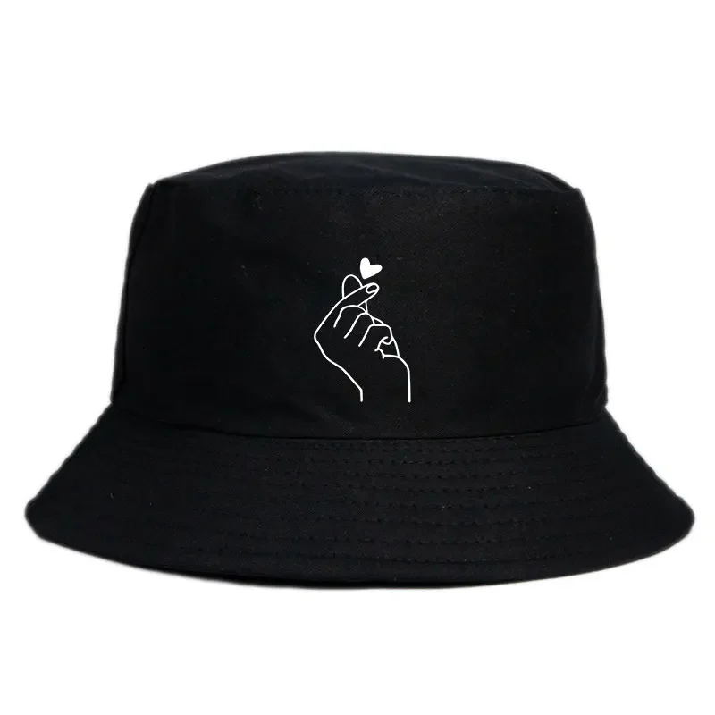 

Двусторонняя панама с принтом в виде сердца в корейском стиле, женская летняя рыбацкая кепка унисекс, дорожная спортивная повседневная пляжная кепка от солнца