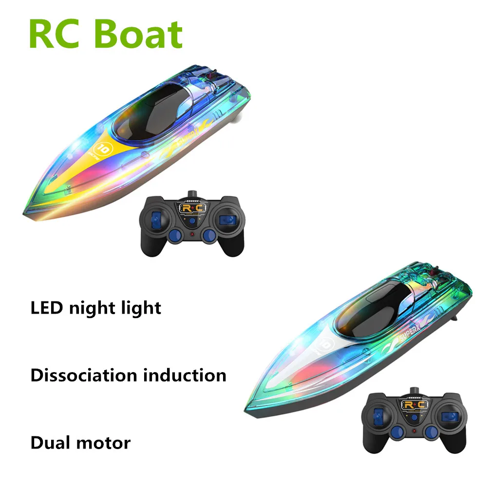 Novo lancha com controle remoto, brinquedos aquáticos, barco rc, proteção de baixa tensão, luz led aplicável a piscinas/lagoas/piscinas