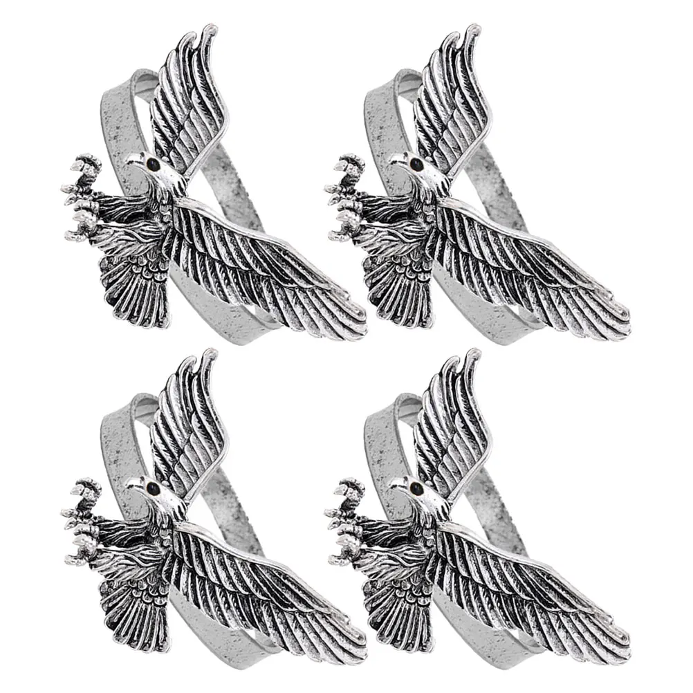

4pcs Napkin Ring Retro Eagle Design Metal Alloy Wedding Hotel Farmhouse Table Decor Serviette Holder Set