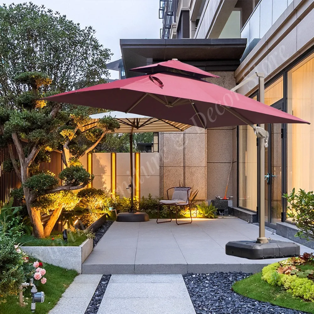 Waterproof Sunshade Canopy Golden Pole 3x3 square Roman Umbrella 360 Degree Rotating Outdoor Furniture Parasol