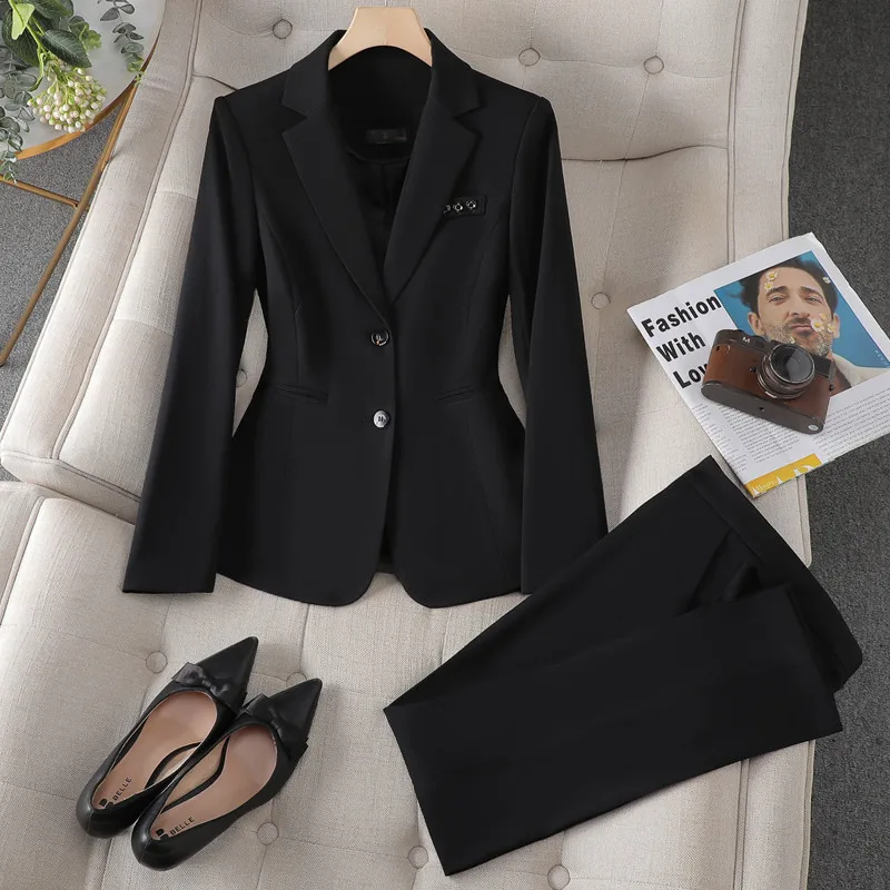 NAVIU Navy Blue Suits Women Spring Autumn New Professional Temperament Interview Slim Blazer And Pant Sets Office Lady Work Wear