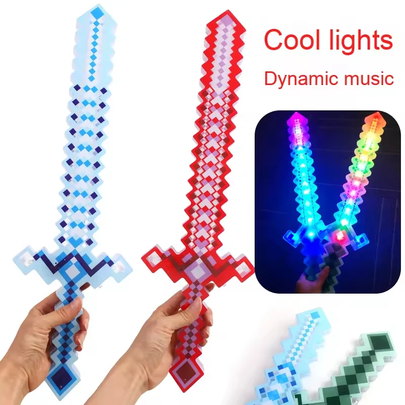 LED Light Up Flashing Pixel Sword Cosplay Party Toy with Sound Music  Luminous Saber Kids Glowing Cool Stuff Toy for Boys Gift