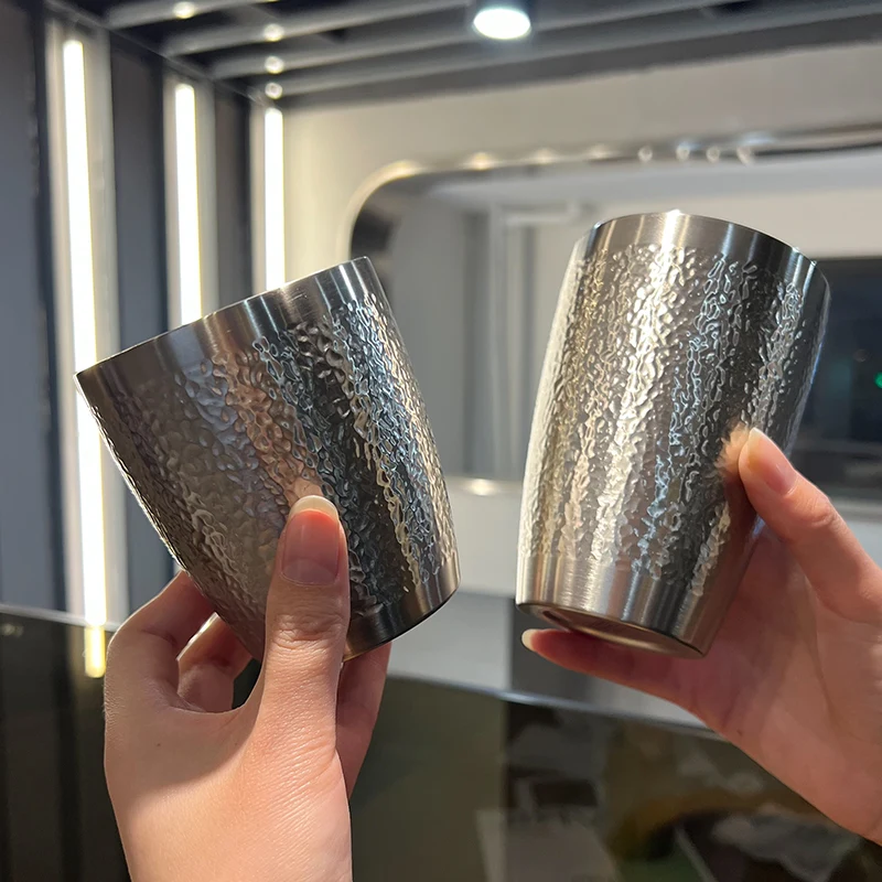 

304 Stainless Steel Hammered Cup Thickened Double-Layer Coffee Mug Home And Office Water Or Beverage Cup