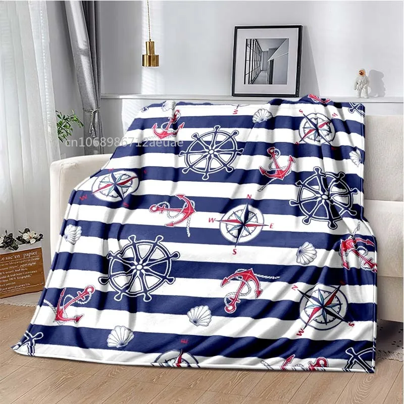 Navy Sail Marin Pattern Flannel Blanket Nautical Soft Cover Lightweight Warm Plush Bed Sofa Chair Blanket