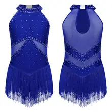 Crianças meninas sem mangas franjas bodysuit moden latina jazz dança collant vestido strass ginástica patinação trajes de desempenho