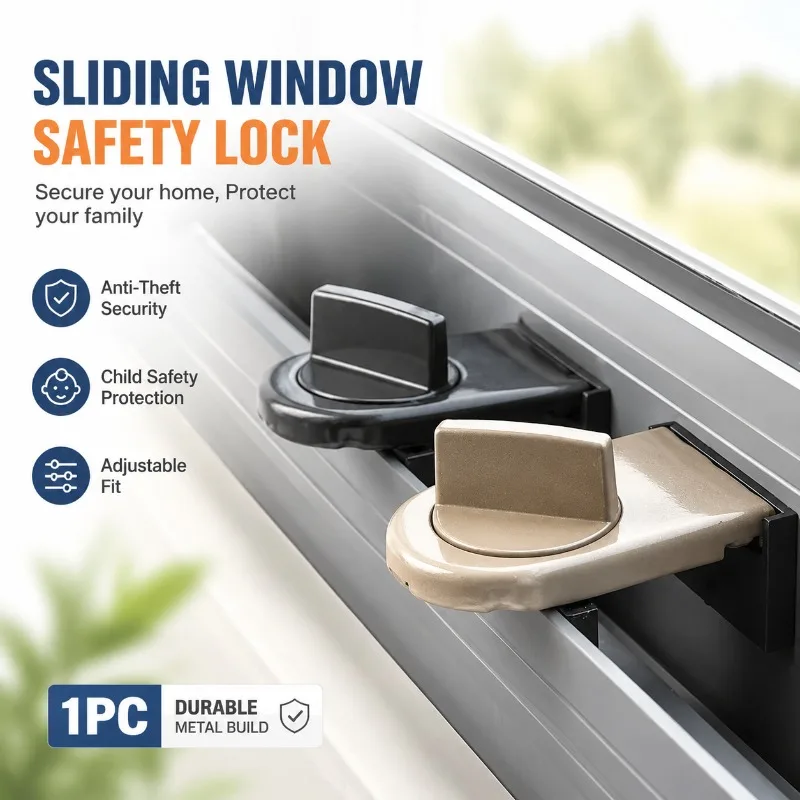 Sliding Sash Stopper Window Lock - Metal Anti-Theft Child Safety Lock for Doors and Windows, Adjustable Baby Proof Security