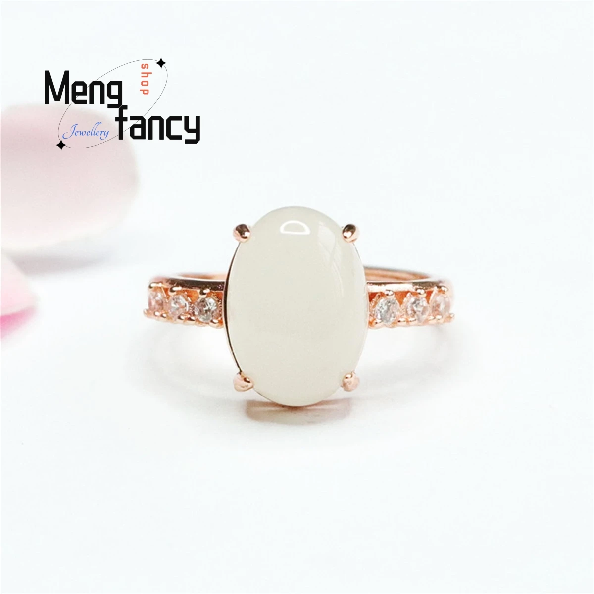 

Natural Hotan Sheep Fat White Jade Pigeon Egg Rib Diamond Ring Simple Generous Personality Fashion Versatile Beauty Fine Jewelry