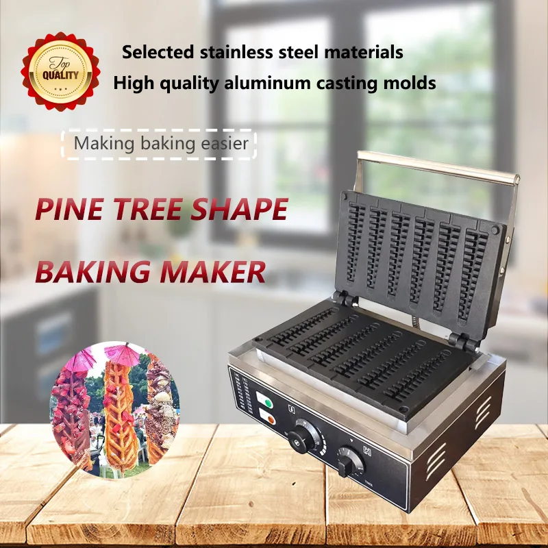 

Commercial Electric Waffle Maker 6Pcs Lolly Waffle Baker Machine PineTree WaffleMaking Machine Iron Cast Non Stick Pan 110V 220V