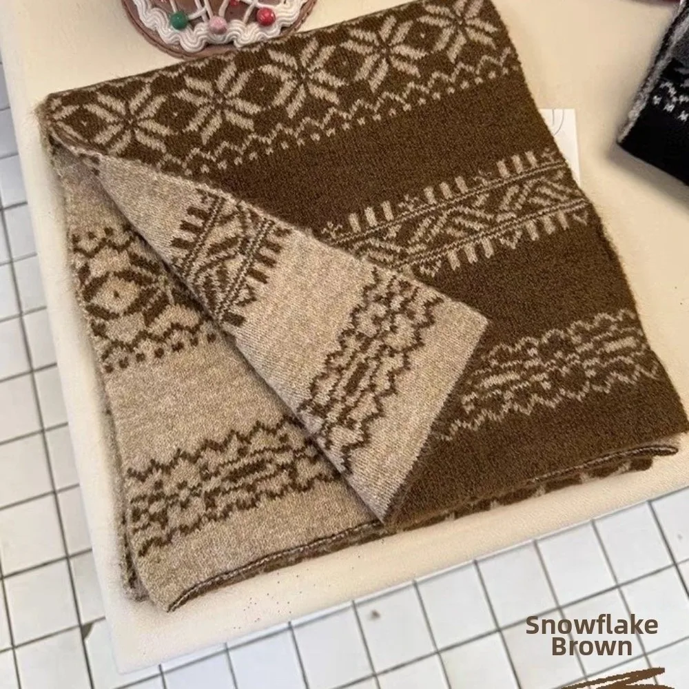 Knitted Fabric Christmas Scarf Double-Sided Snowflake Pattern Knitted Scarf Warm Korean Style Winter Scarf Student Accessories