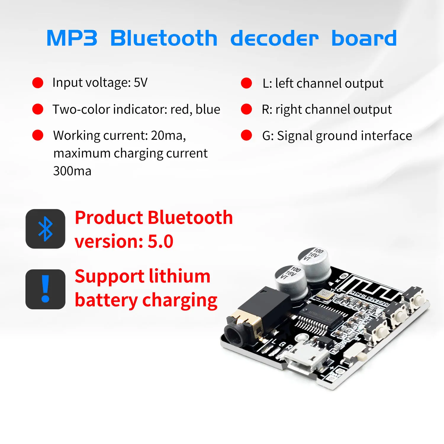 Bluetooth Audio Receiver Board Bluetooth 5.0 MP3 Lossless Decoder Board Wireless Stereo Music Module 3.7-5V XY-BT-Mini