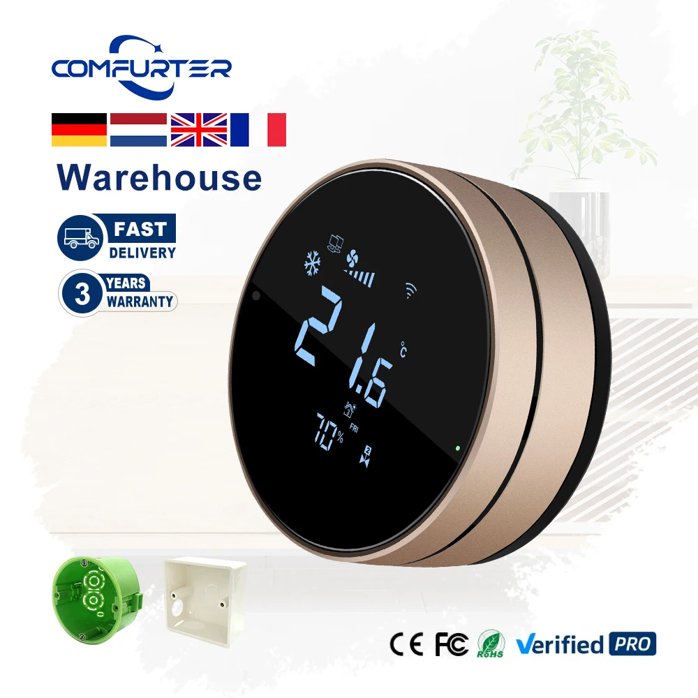2026 New Arrival 2 4 Pipe 0-10V EC  Fan Ac Knob RS485 Modbus Smart Wifi Zigbee Digital Room Thermostat for HVAC System