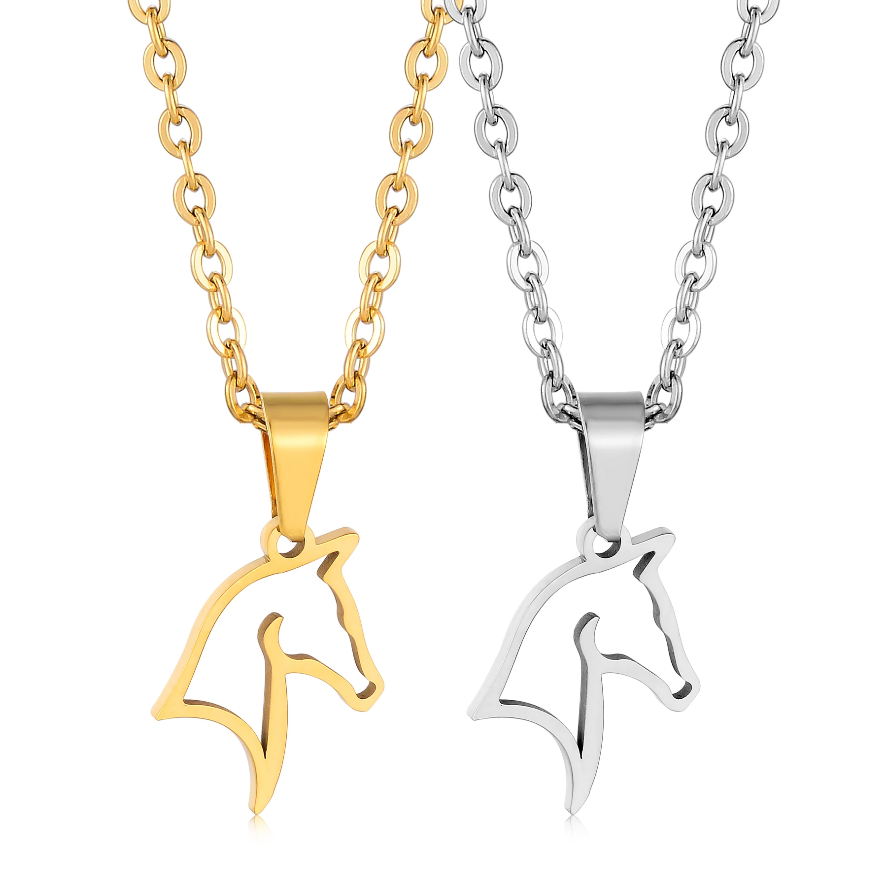 Horse Pendant Necklaces Stainless Steel Necklace Animal Horse Head Horserace Chain Horse Lover Lucky Amulet Jewelry Gift