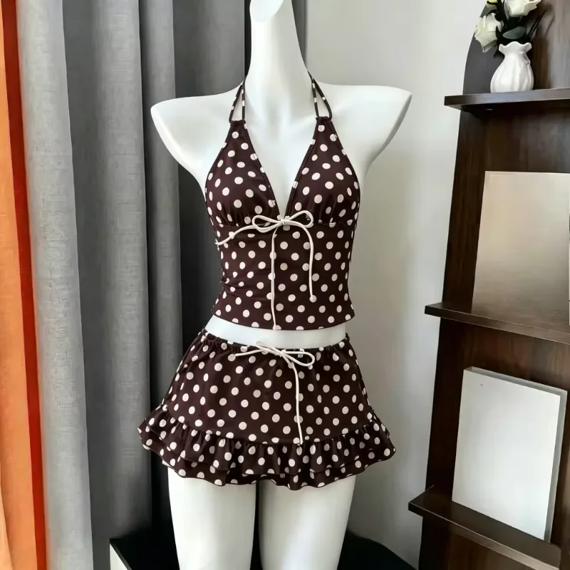 Japanese Sweet Cherry Patchwork Bikini Set Women Sexy Beach Style Polka Dot Print Vacation Pool Party Bodycon Spring Summer