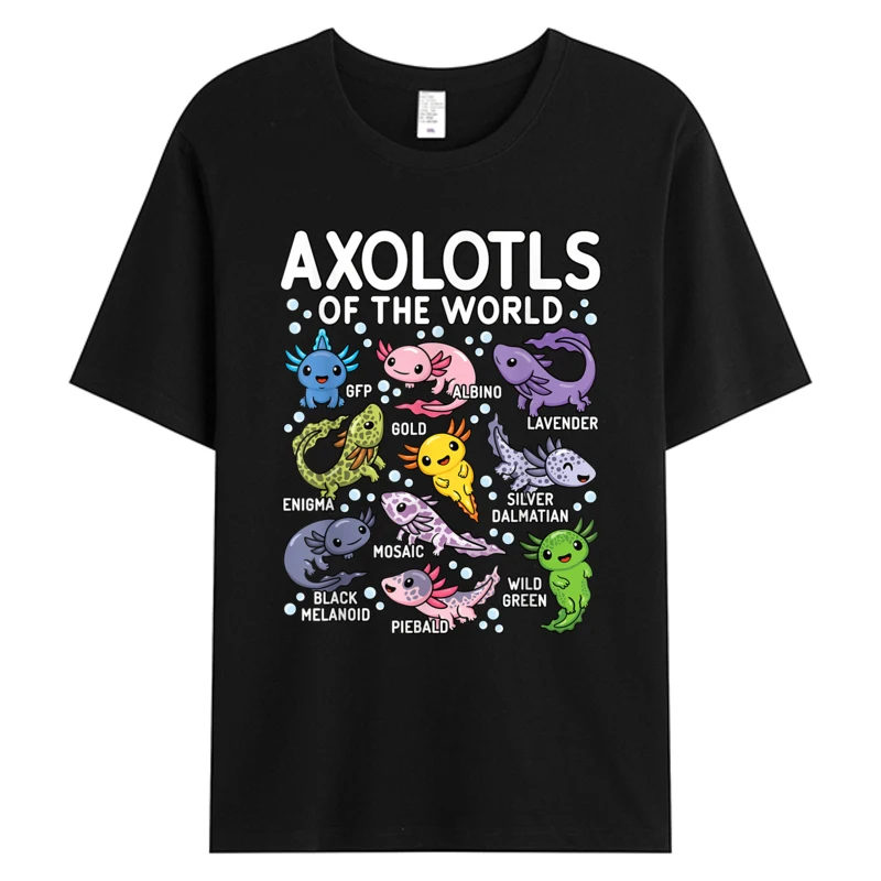 

Axolotls Of The World Cute Kawaii Tops Tees Axolotl Men Women Tshirt Men's Cotton Fabric New Year Hot Sell Graphic T-Shirts