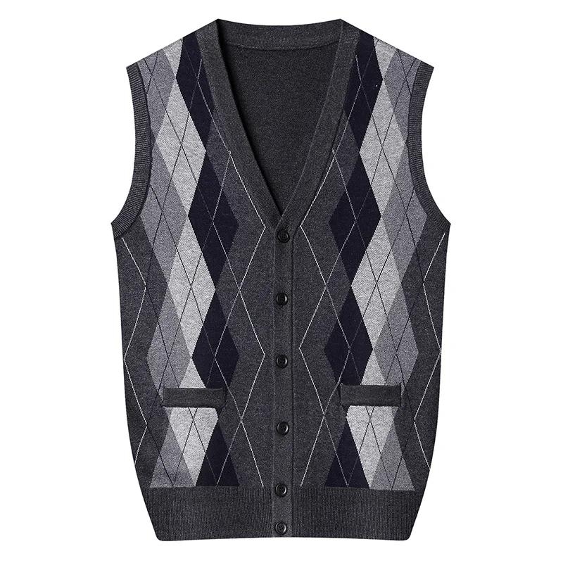 

Top Grade 6.5% Wool Men Smart Casual Classic Sweater Vest Autumn Winter Warm V-Neck Fashion Argyle Sleeveless Knit