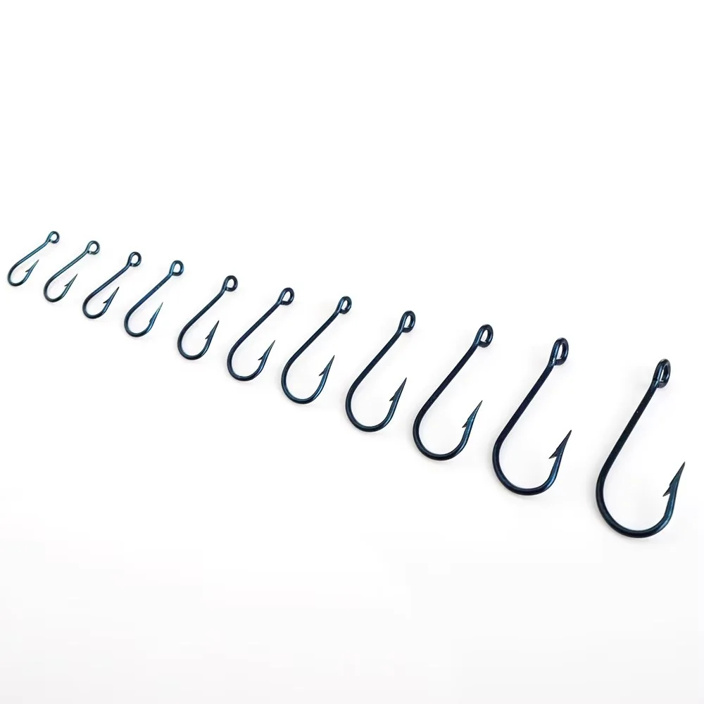 NGB 50PCS Stainless Steel Barbed Fishing Hook With Ring 2320 11#-20# Blue Big Eye Single Hooks Jig Sea Fishing Tackle