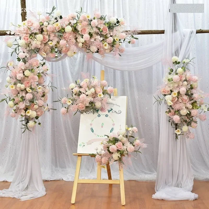 Pink Color Artificial Hang Flower Row Wedding Decoration Welcome Sign Floral Background Arrangement Wedding Arch Decor Party