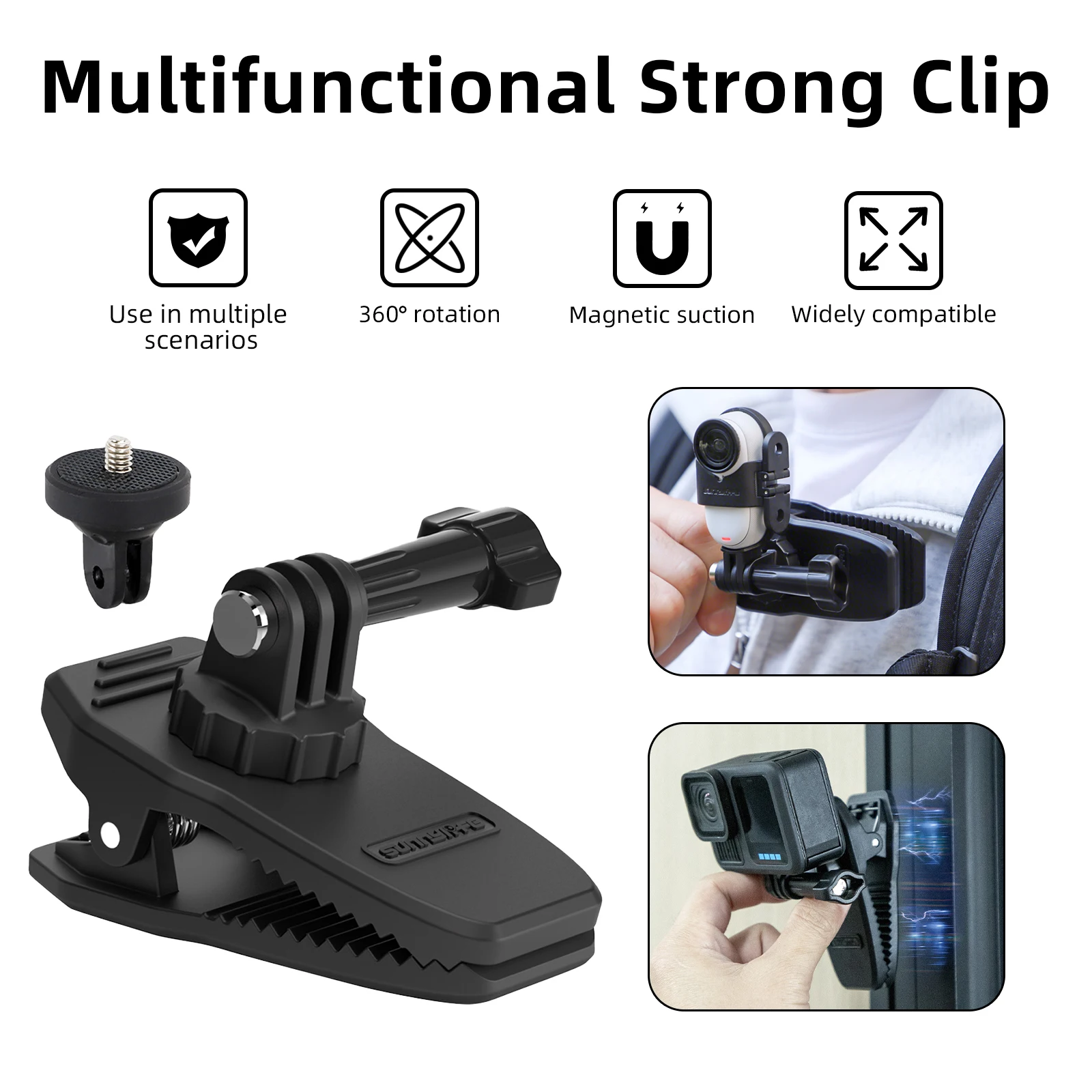 

360° Rotary Hat Belt Backpack Clip for DJI OSMO Action 5 Pro/4/3 insta360 GoPro Camera Magnetic Clamp Mount Accessories