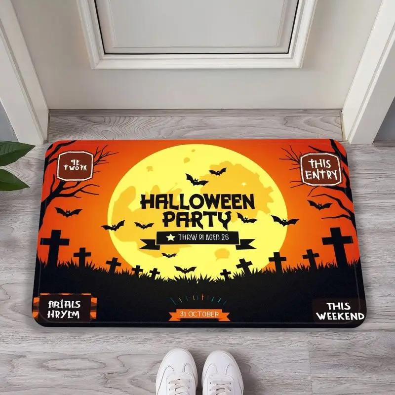 VIKAMA Retro Poster Cemetery Halloween Party Doormat, Non-Slip Entrance Rug for Bathroom & Foyer, Vintage Spooky Decor