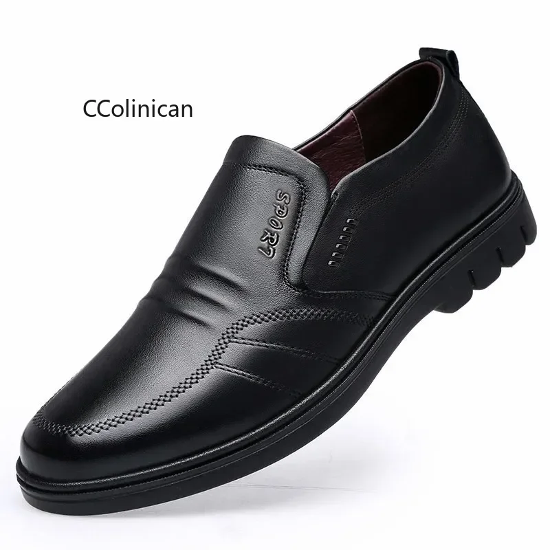 Men Leather Work Shoes Black Soft Bottom Anti Slip And Breath Shoes Men Business Dress Casual Zapatos Luxury Light Flat Loafers