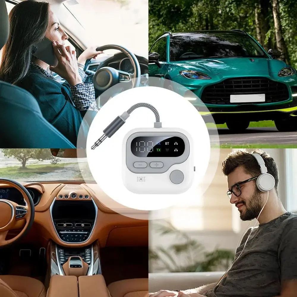 BT 5.4 Adapter Digital Display, Wireless Audio Transmitter and Receiver, 2-in-1 Car AUX For Airplane TV Headphones Audio System