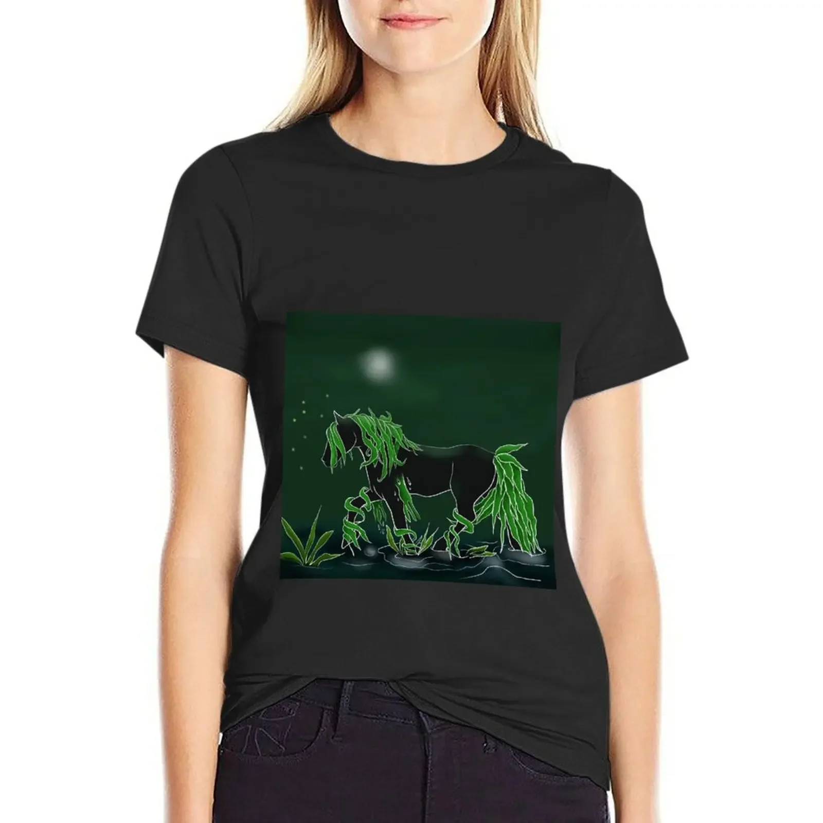 

Green and black kelpie horse T-Shirt vintage customs tops shirts graphic tees t-shirt dress for Women long