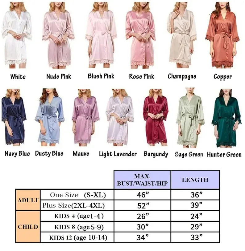 Cetim Robe Nupcial para a menina, Nupcial Robes Partido, Silky Flower, Presente dama de honra, Kimonos personalizados, Vestido de noiva