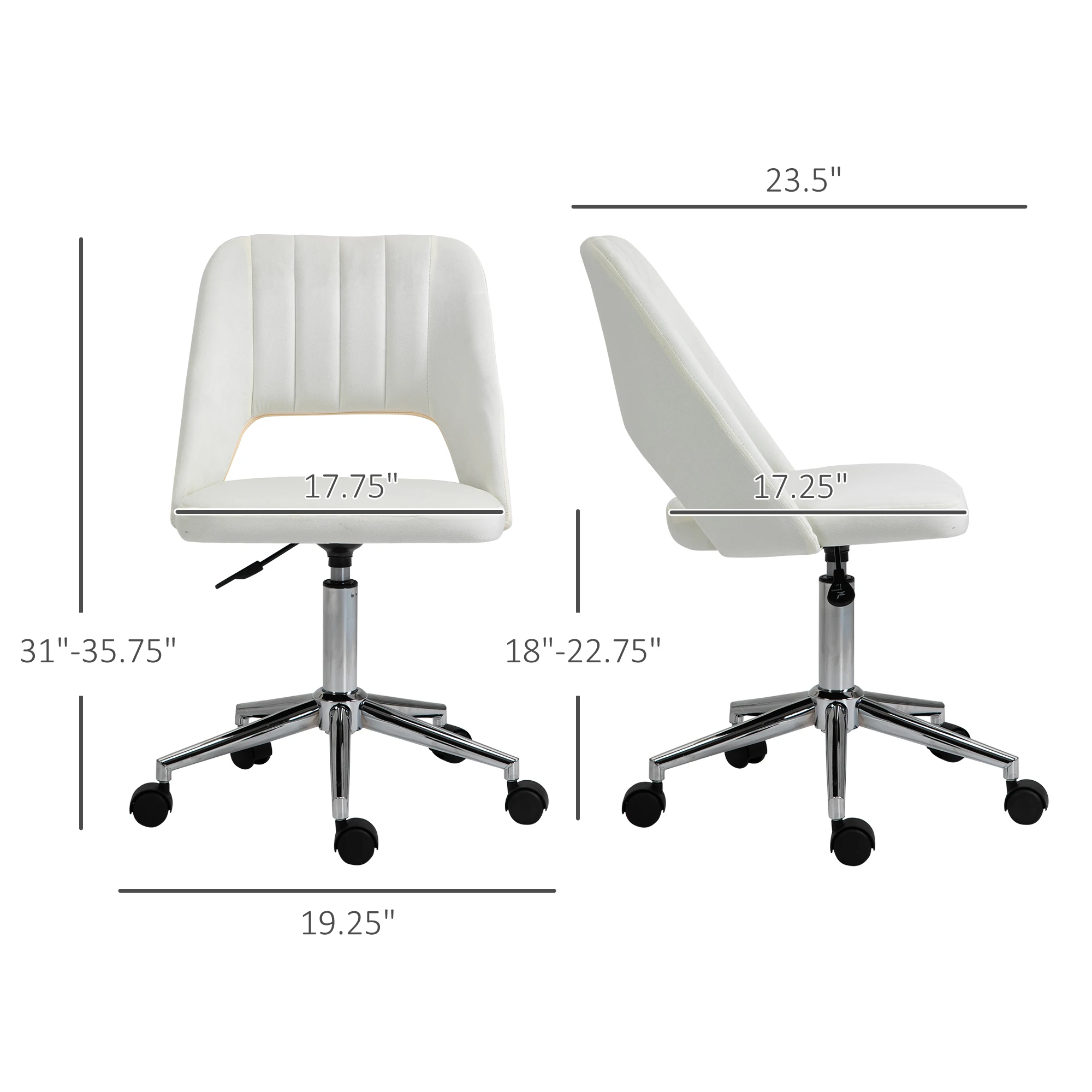 Ergonomic Velvet Armless Computer Swivel Upholstered Chair W/ Open Back White