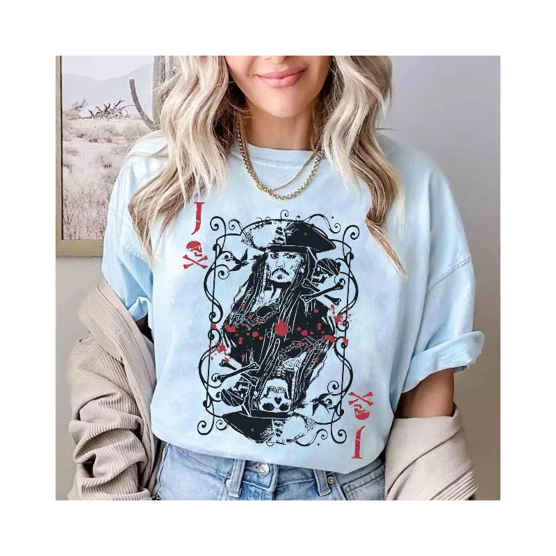 Disney Pirates of the Caribbean Jack Sparrow Playing Cards Vintage Shirt, Magic Kingdom Pirate Night T-shirt  Cotton Streetwear