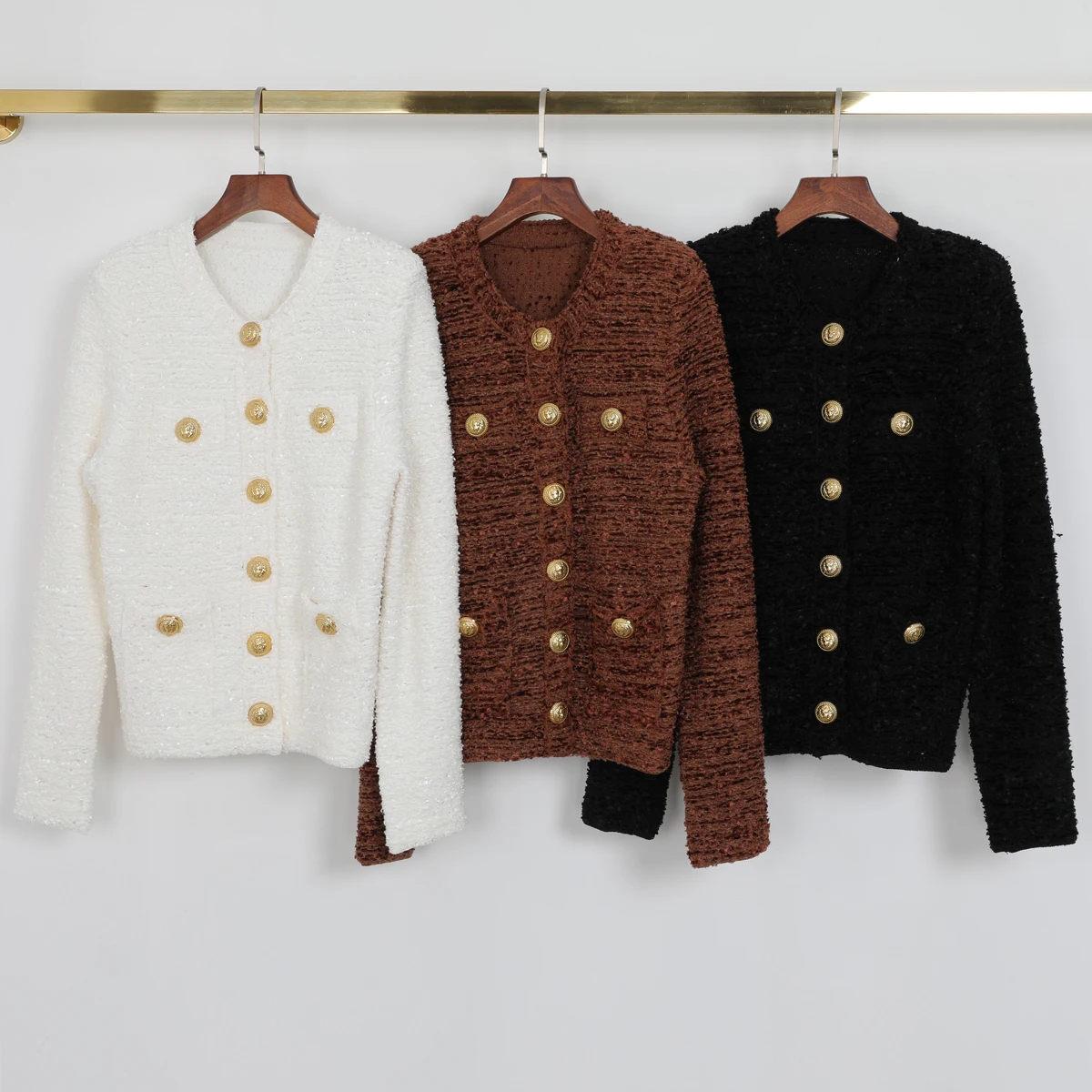 

2634 High Quality New Fashionable Elastic Knitted Button Loose Top Cardigan Jacket+slim Camisole Dress Women's Set