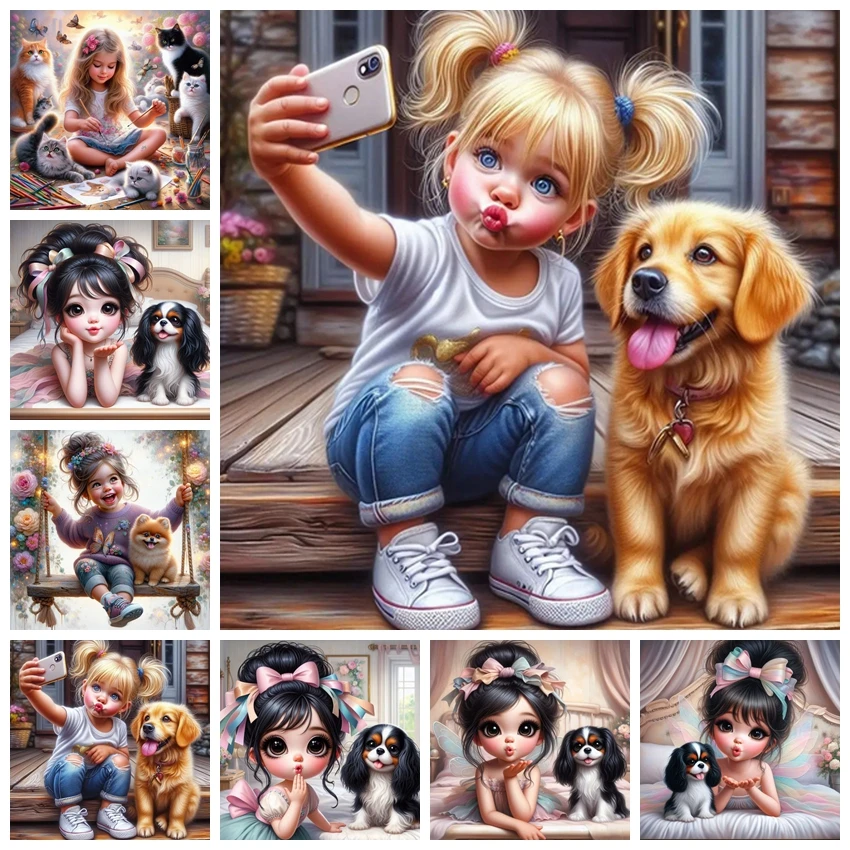 5d DIY Diamant Malerei neue 2024 Kreuz stich Mädchen und Hund Mosaik Strass Stickerei Kit Home Wand dekoration Geschenk