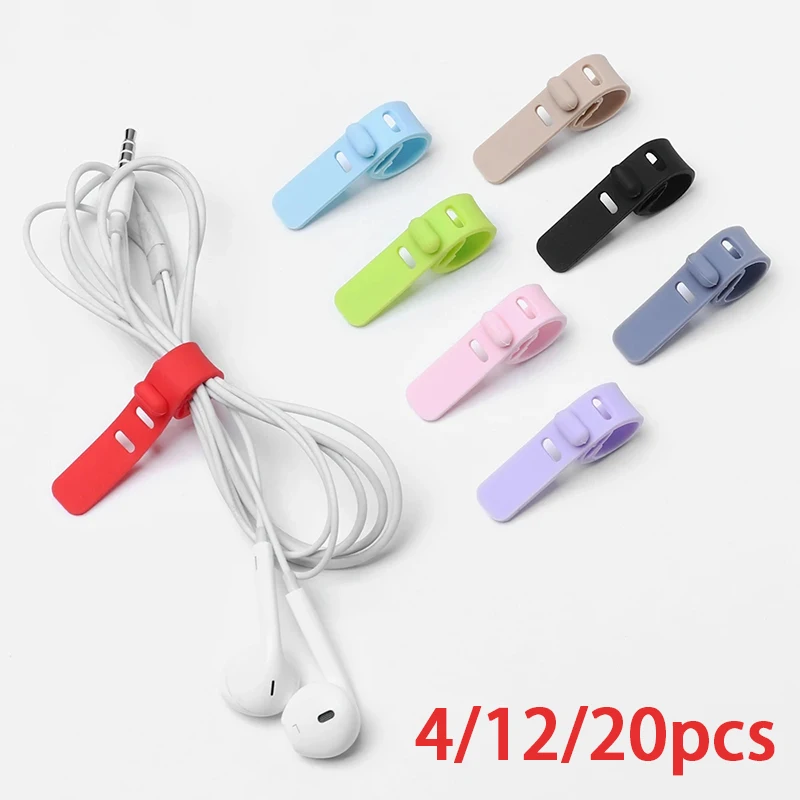 20pcs Silicone Data Cable Winder Headphone Clip Organizer Cord Ties for Power Mouse Keyboard Charger Desktop Organizador Cables