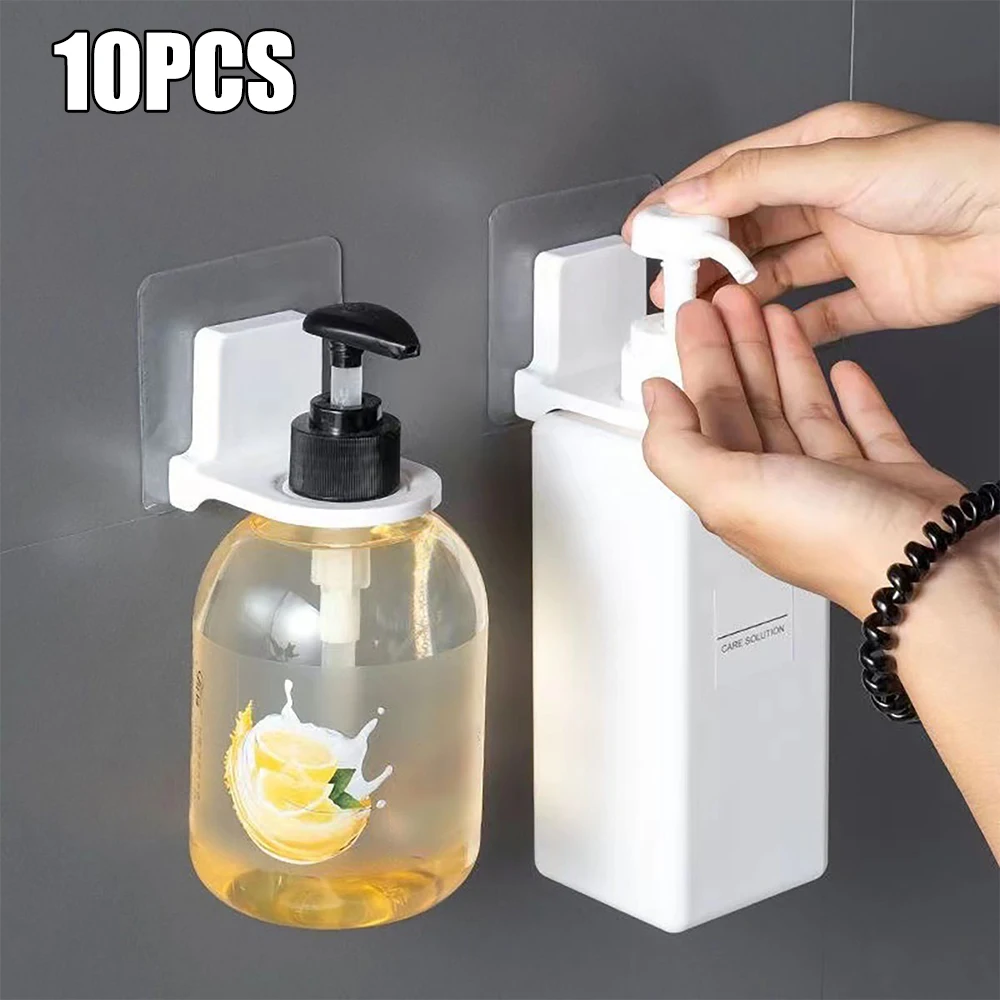 1-10pc Adhesive Wall Mounted Shower Gel Bottle Rack Shampoo Shelf Soap Dispenser Holder Towels Hook Home Bathroom Organizer