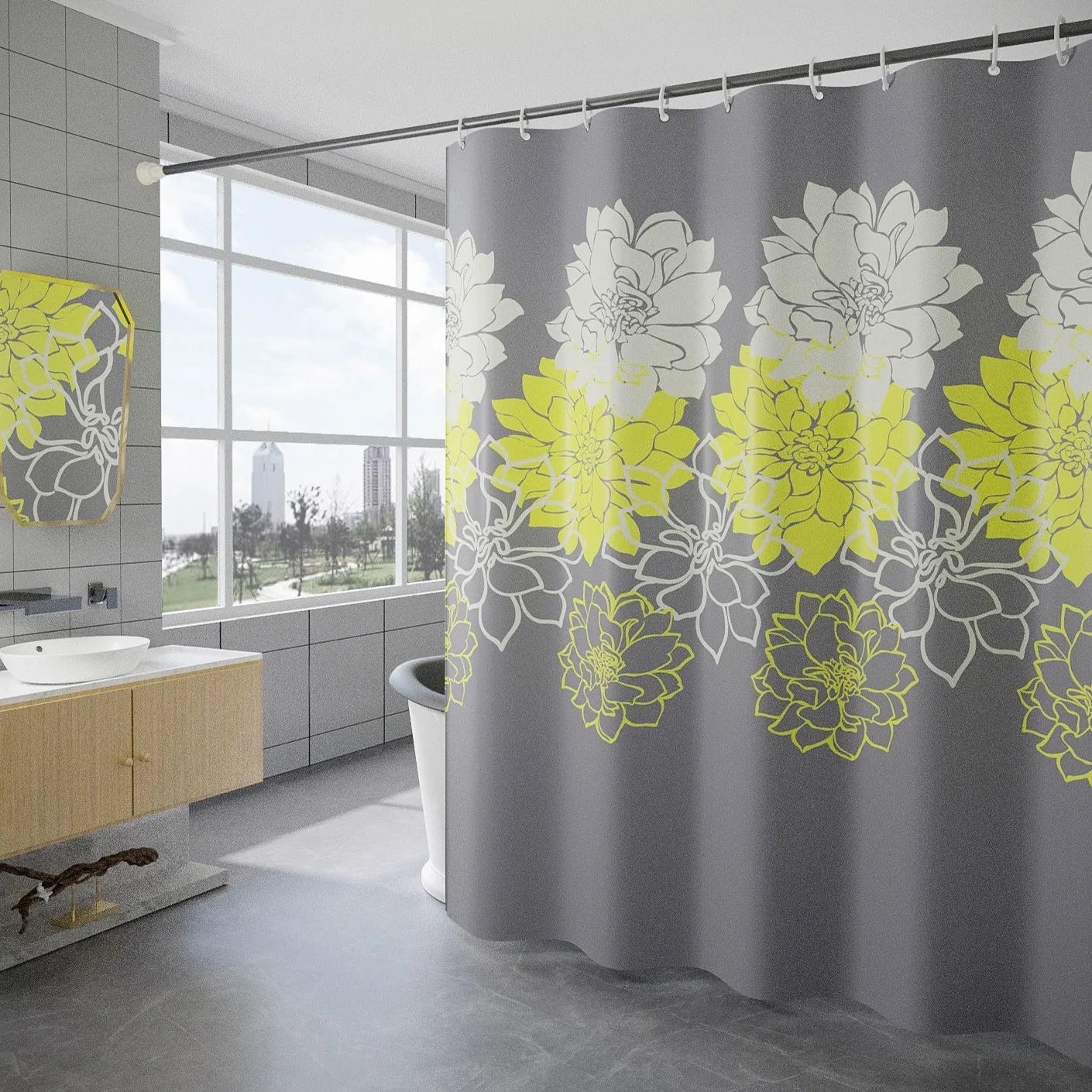 Shower Curtain Transparent Lining Waterproof Bathtub Bathing Cover  Peony Print Thickened Bathroom Bath Curtains Liner