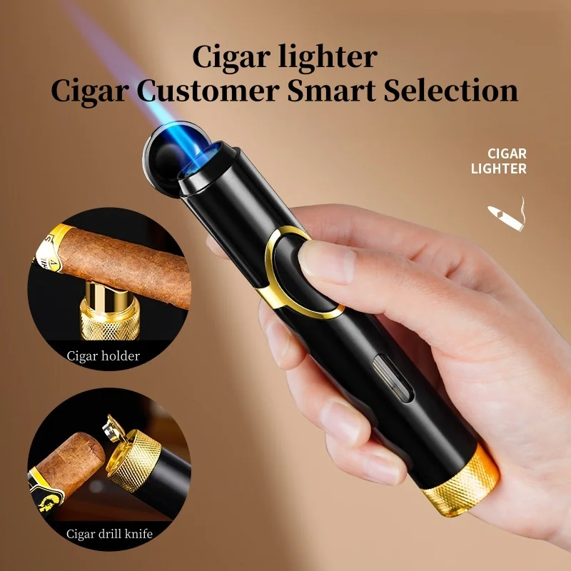 

Новый многофункциональный держатель для сигар, штамповочное устройство, воспламенитель, уличная ветрозащитная зажигалка с прямой зарядкой, мужской элитный подарок