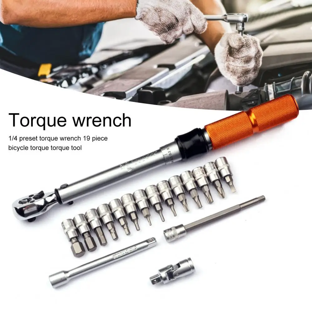 Bicycle Torque Wrenches 19Pcs Durable 1/4 Drive Preset  Drive Socket Ratchet Wrench Kit for Industrial