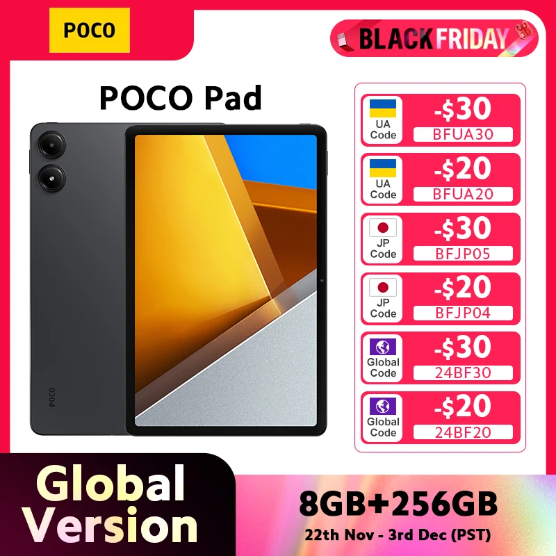 POCO Pad Global Version 12.1 Inch 2.5K Display Snapdragon 7s Gen 2 8MP Camera Dolby Atmos Mi Tablet 10000mAh 33W Fast Charging