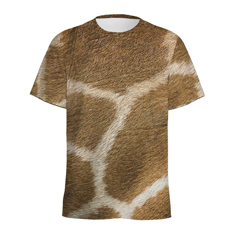 Cute Giraffe Pattern T-shirt For Men Summer 3D Printed Animal Skin T Shirt Fashion Round Neck Short Sleeve Kids Tees Tops