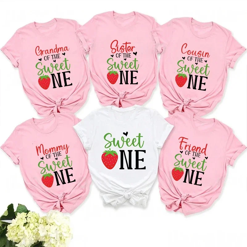 Sweet One Strawberry Birthday Party T-shirt Casual Top T Shirt Family Matching Girls 1st Birthday Graphic Adult Kids Tee T-Shirt