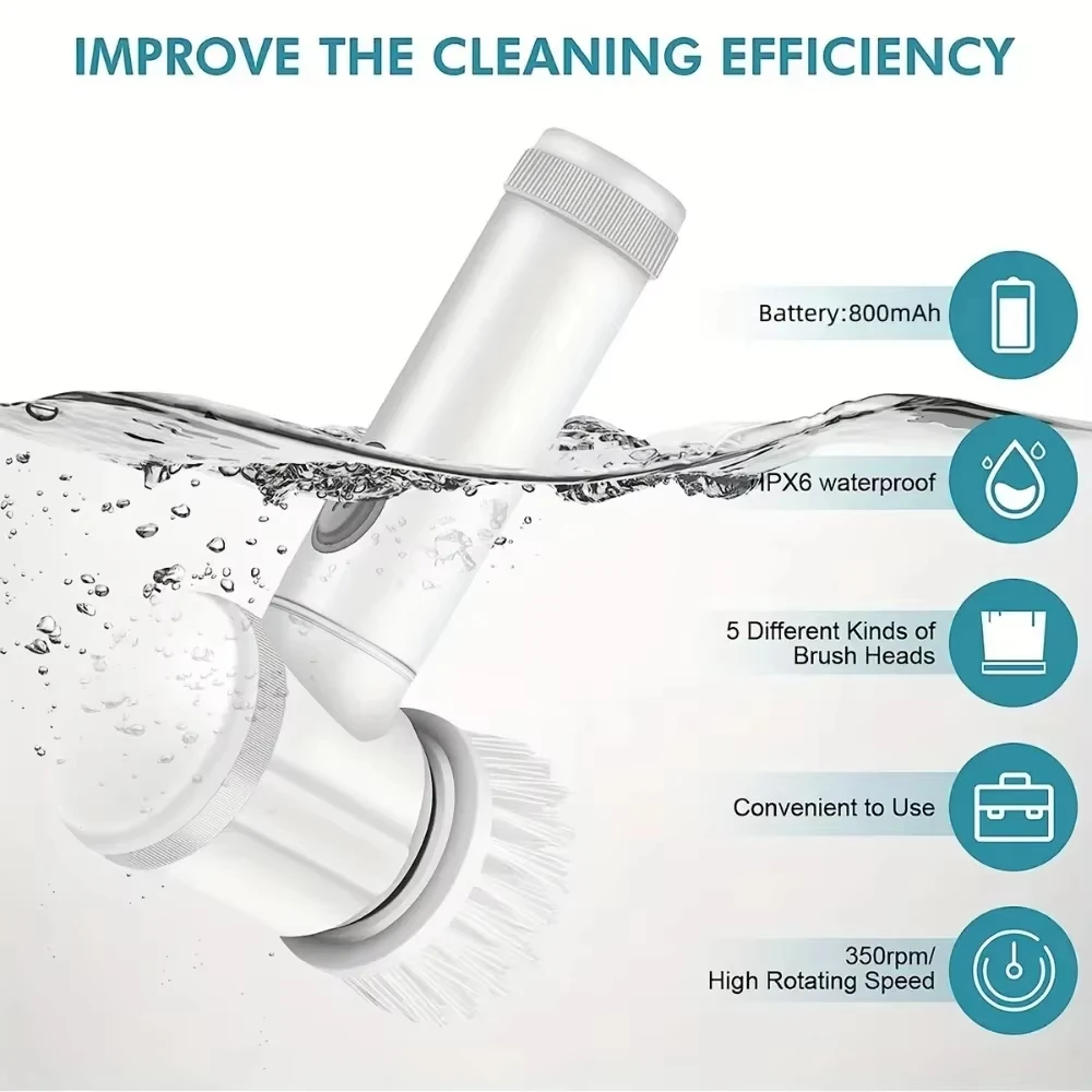 Xiaomi Electric Spin Scrubber With 5 Replaceable Brush Heads Power Electric Cleaning Brush Handheld Rechargeable Shower Scrubber