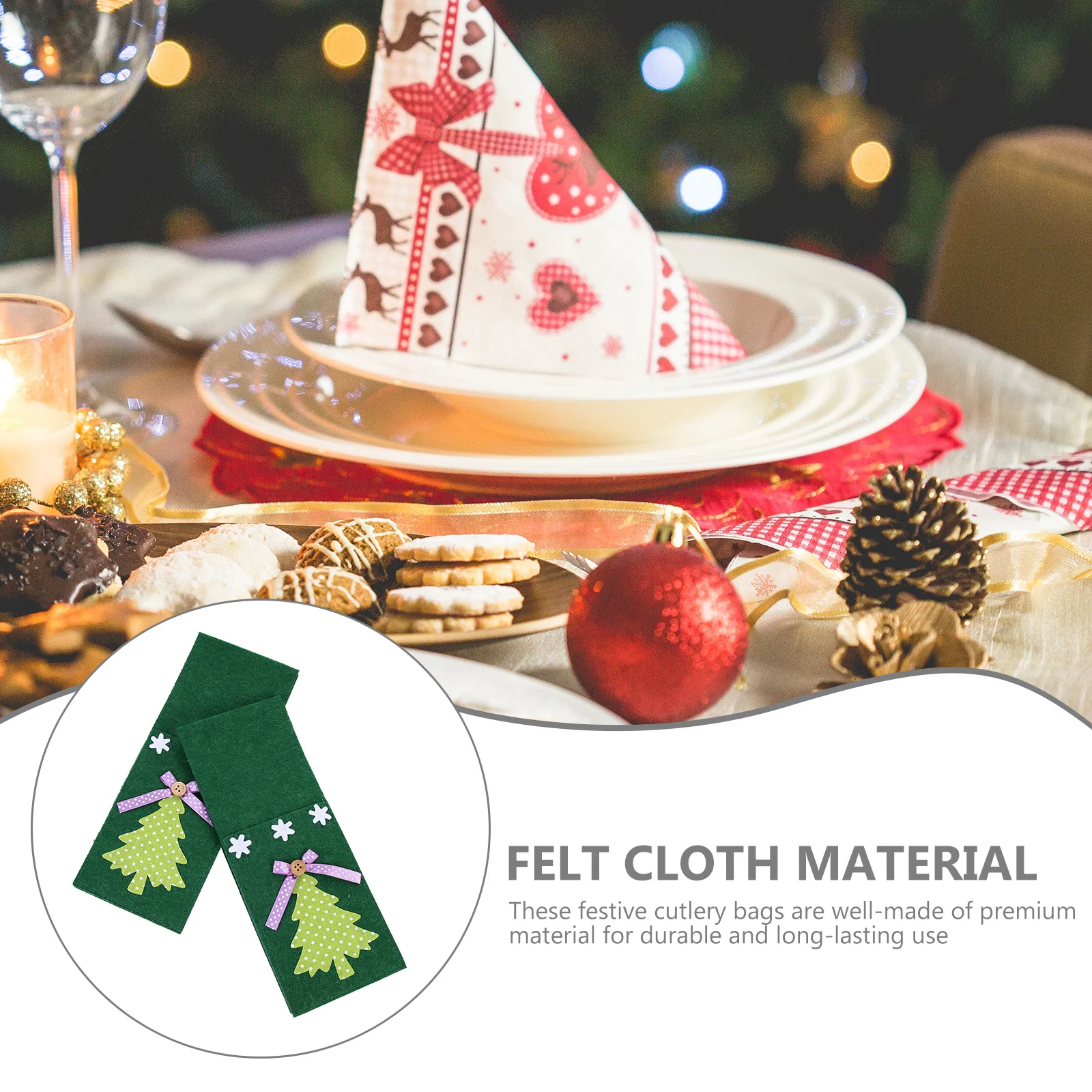 

4 Pack Lovely Christmas Cutlery Holders Xmas Theme Tableware Bag Elk Design Nonwoven Fabric Dinnerware Organizer New 2025