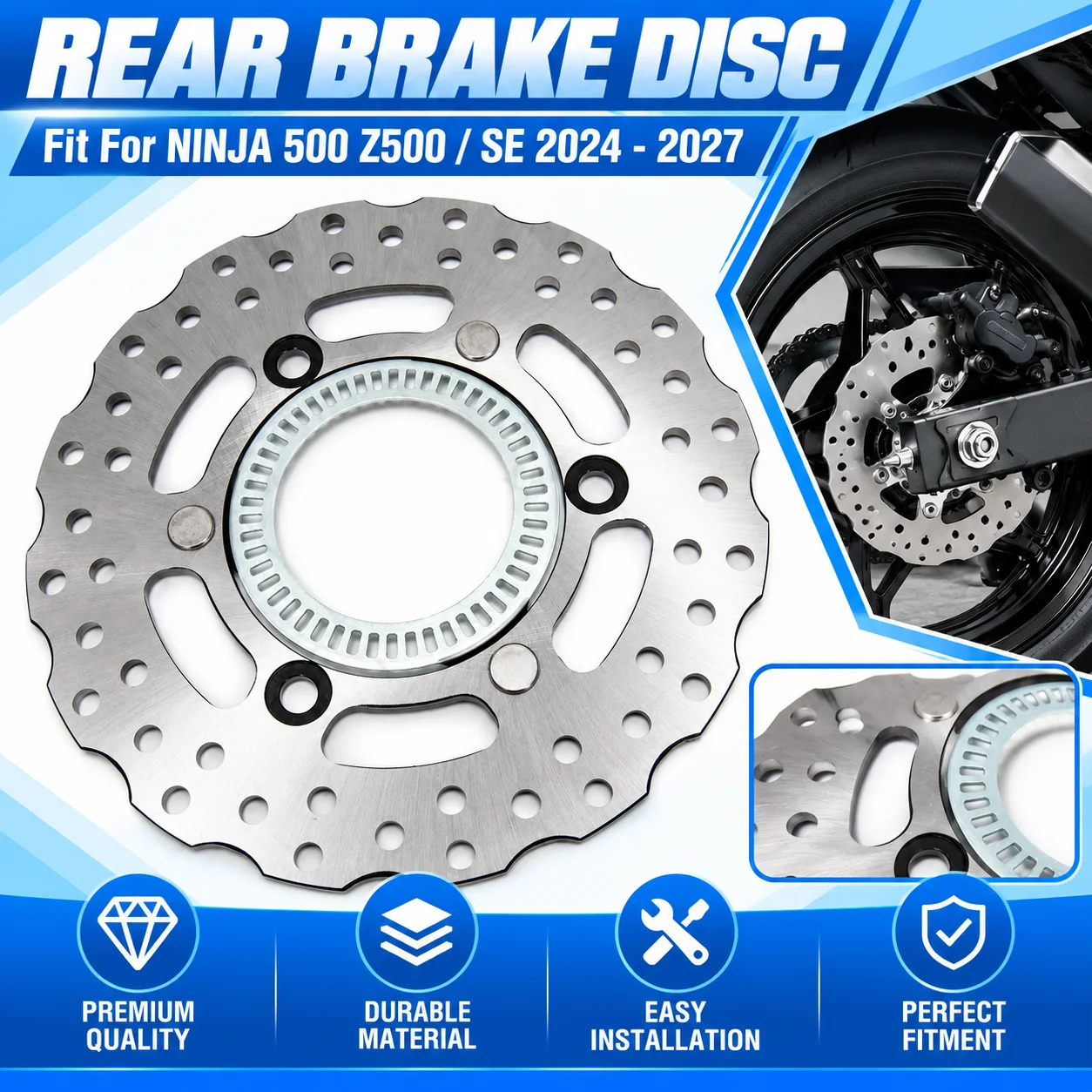 Fit For Kawasaki Ninja 500 Z500 / SE 2024 - 2027 Motorcycle Accessories Rear Brake Disc Ninja500 2025 2026
