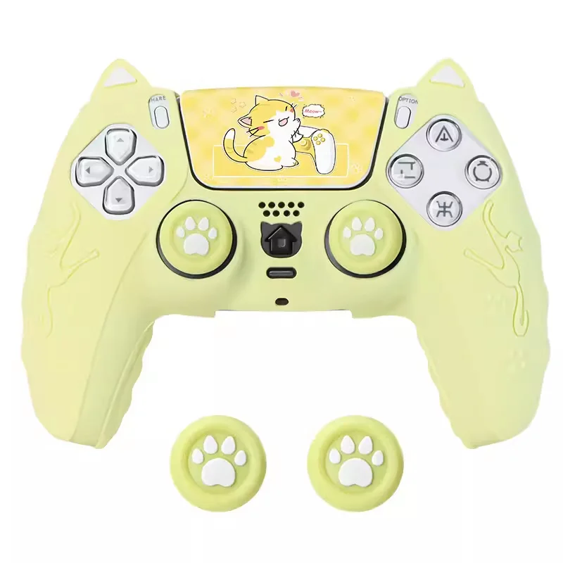 Cute Cat Ear Silicone Case for PS5 Controller with Thumb Grip Caps | Protective Cover with Cat Paw Joysticks | Multiple Colors