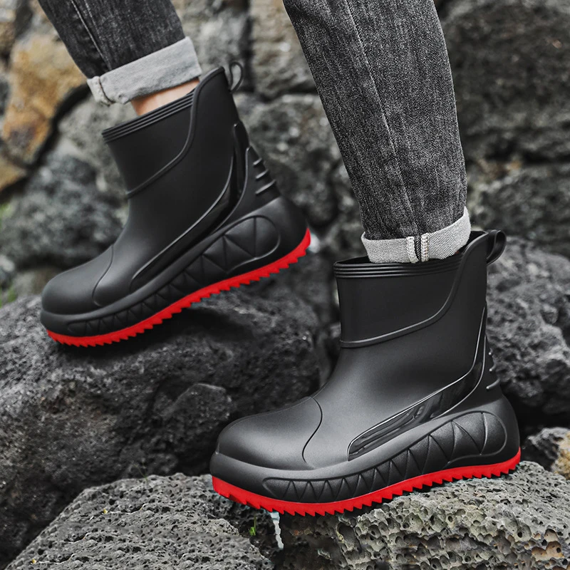 

New Fashion Short Men's Rain Boots Non-slip Waterproof Man Rubber Shoes Comfortable Men's Fishing Boots Work Male Safety Shoes