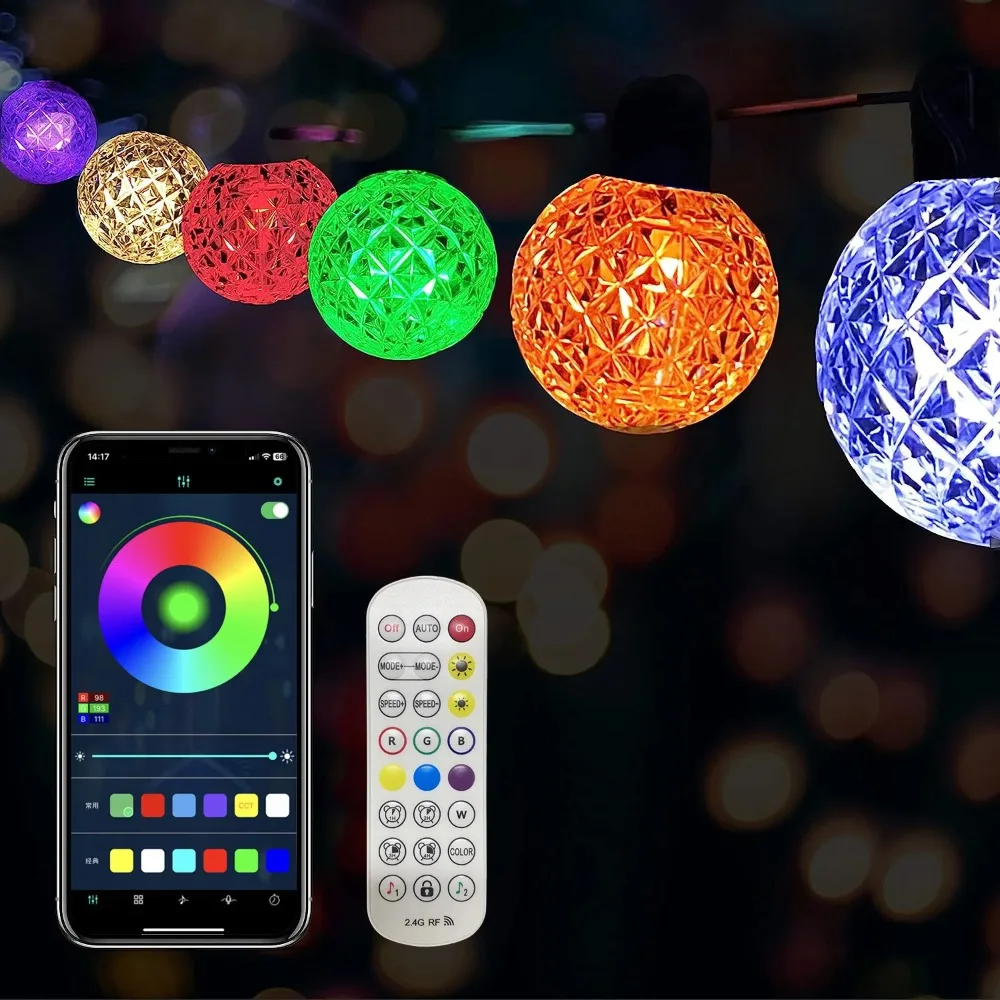

25FT Smart LED Bulb String Light APP Control USB 25 Bulbs Fairy Lights Home Room Outdoor Garden Christmas Decor RGB Garland Lamp
