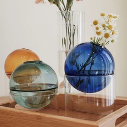 Mini jarrón de flores redondo, contenedor hidropónico, botella ecológica de vidrio de borosilicato con Micro paisaje, decoración del hogar