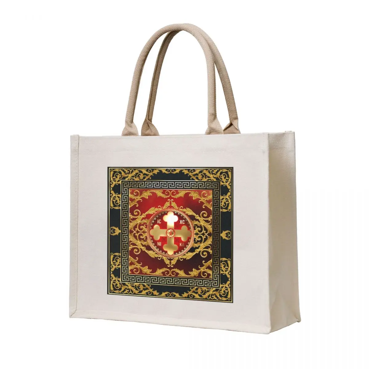 

Greek Orthodox Cross Baroque Red Gold Black Greek Keys Tote Bag shopper bag women Gift bag Women's shopper the tote